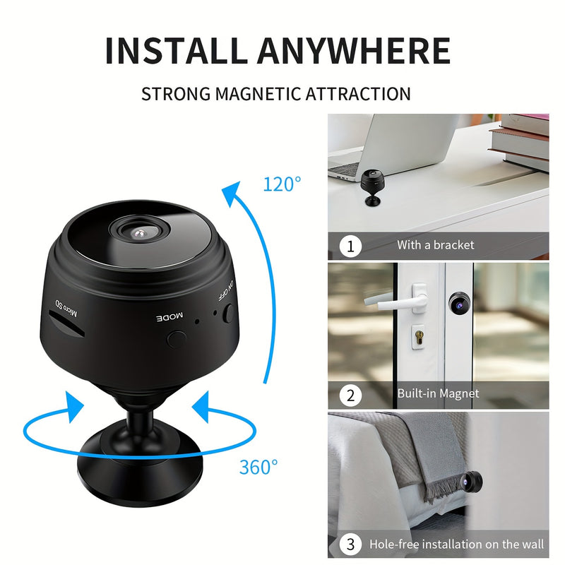 Câmera inteligente sem fio mini, visualização remota via aplicativo móvel